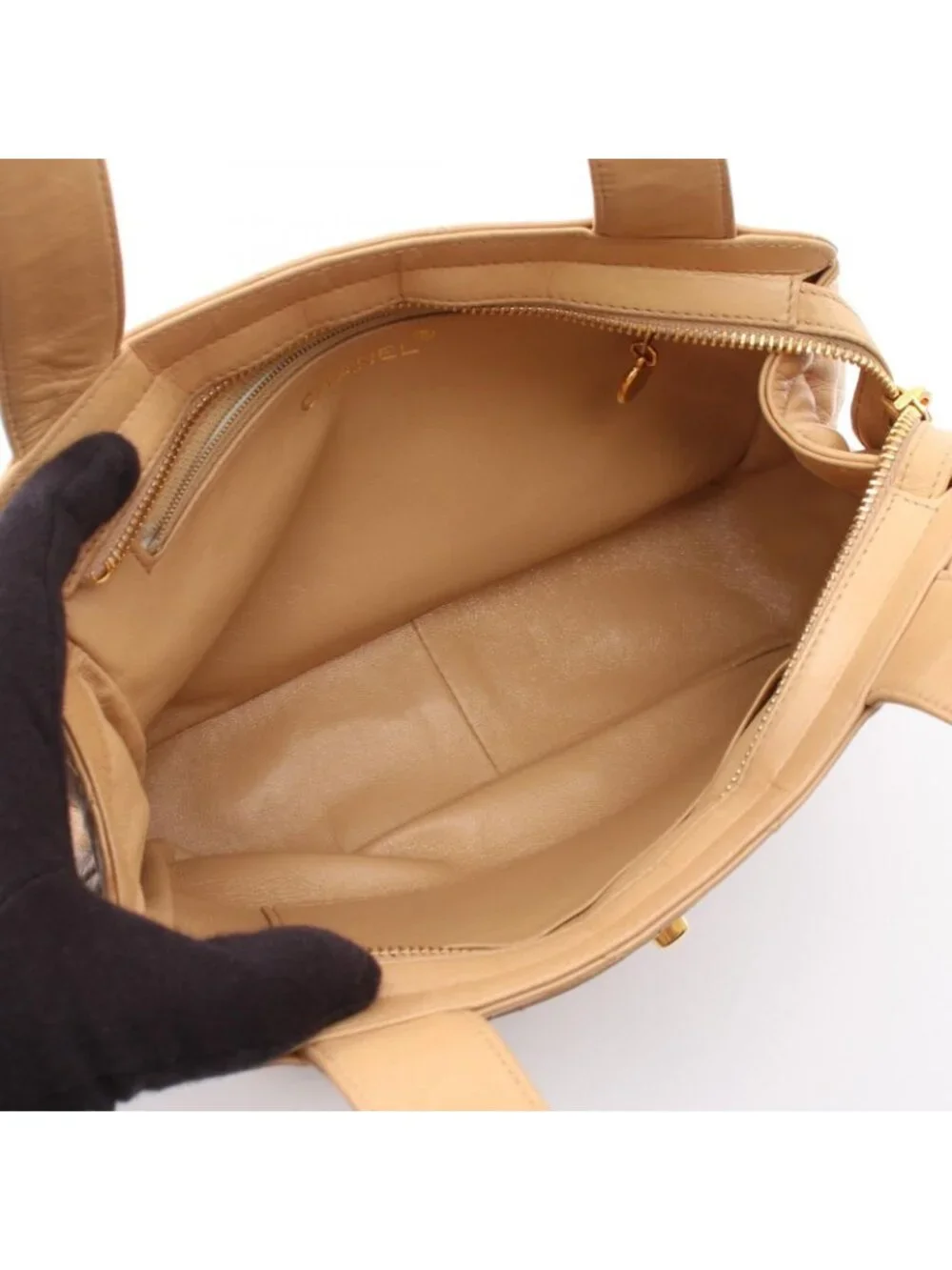 Chanel Handbag Quilted Beige Lambskin
